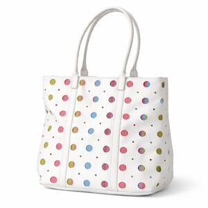 Vtg Y2K Sondra Roberts Multicolor Tote Bag White Polka Dot Perforated Laser Cut